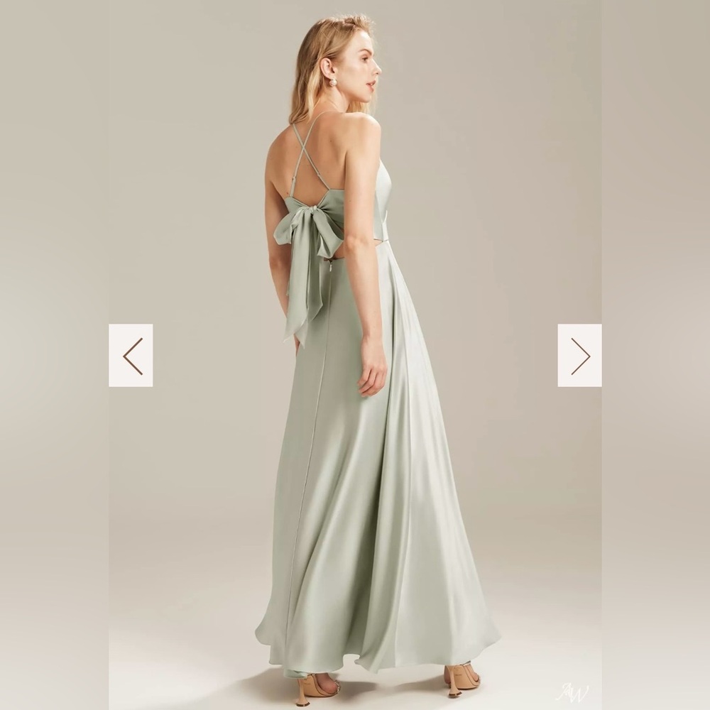 Satin Maxi Bridesmaid Dress in Sage Green - Picture 2 of 3